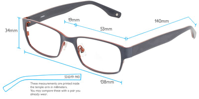 Ouray Computer Gaming Glasses Frame Measurements
